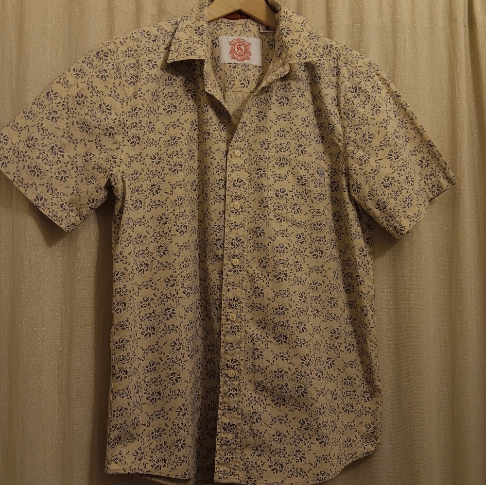 CHRISTIAN AUDIGIER Khaki / Blue Floral Print Casual Button Down Shirt Mens SZ L